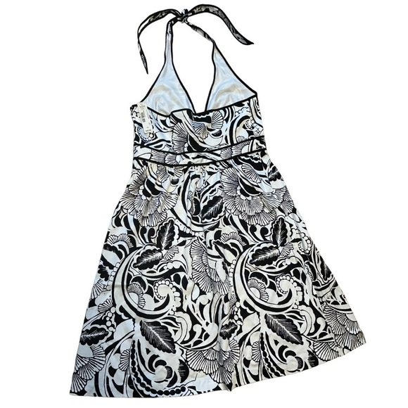 NWT a.n.a BLACK WHITE FLORAL PRINT COTTON HALTER SIDE ZIP DRESS, SIZE 12 - Picture 3 of 15